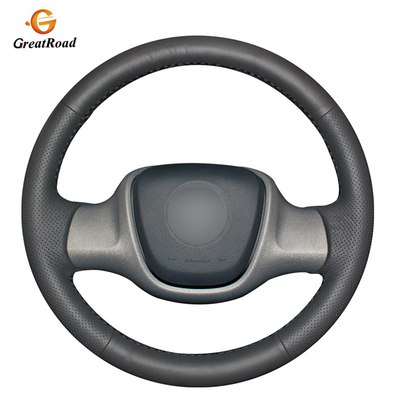 Fan Club Hand-stitched Car Black Genuine Leather Steering Wheel Cover For Smart For Two