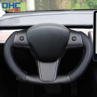 Custom Sports Real Carbon Fiber Yoke Steering Wheel For Tesla Model 3 Y OHC MOTORS Steering Wheel Carbon Fiber